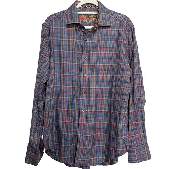 Robert Graham Plaid Button Up Shirt Medium Contrast Cuffs Cotton - Picture 1 of 7
